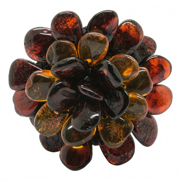 Bague d'ambre en forme de fleur multicouleur