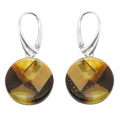 Boucle d'oreille Ambre mosaïque et Argent - forme cercle