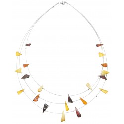 Multicolored amber necklace in the shape of a triangle