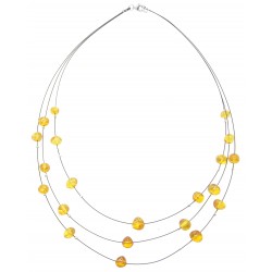Adult amber necklace with round bead on steel cable