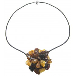 Collier avec fleur d'ambre multicolore