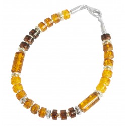 Bracelet ambre multicolore et argent 925/1000