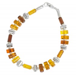 Bracelet ambre multi-couleur et argent 925/1000