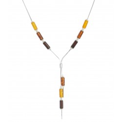 Collier ambre multicolore cognac et Argent 