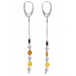 Boucle d'oreille en Argent et perle d'Ambre multicouleur