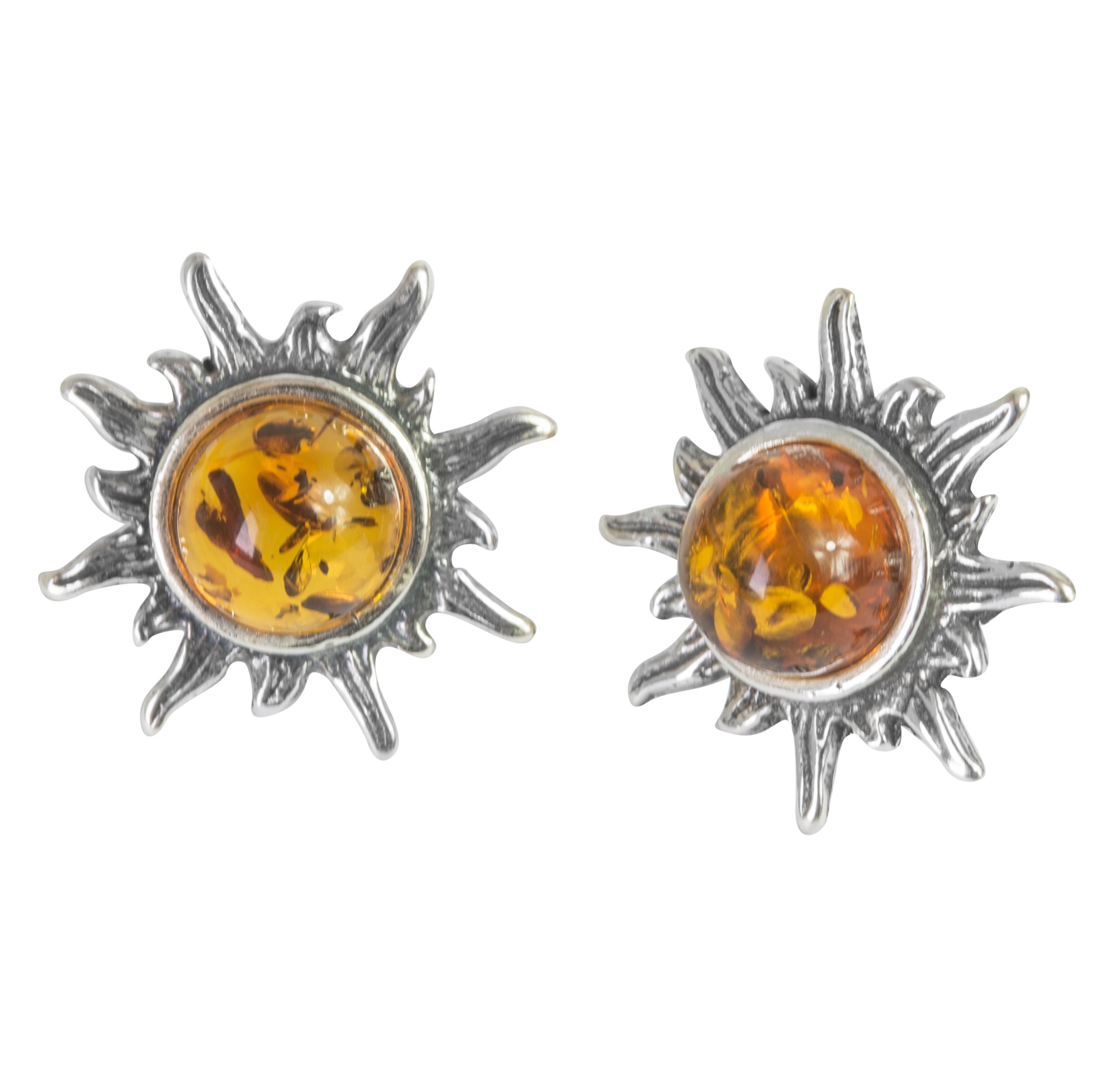 Boucles D'oreilles Vintage Ambre Et Argent Massif - Ancien - État Correct Avec Petite Différence
