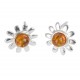 Boucle d'oreille fleur en Argent et Ambre