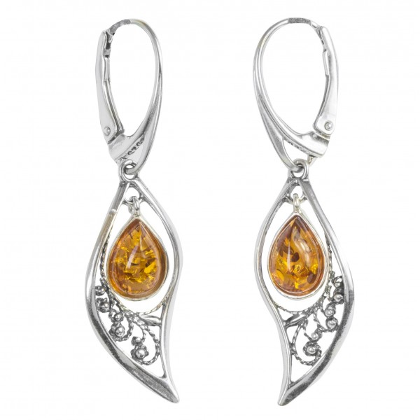 Boucle d'oreille Nature en Argent accompagné d'une perle d'ambre flottant