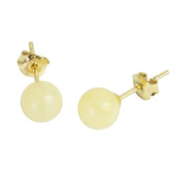 Boucle d'oreille ambre miel forme boule