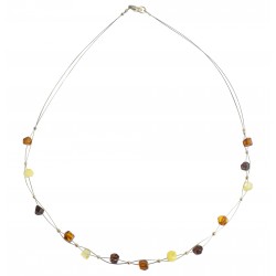 Collier ambre multicolore adulte sur cable d'acier