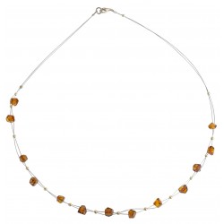 Honey amber pearl necklace on steel cable