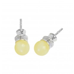 Earrings with round white amber pearl, sterling silver
