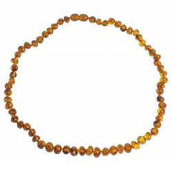 Collier adulte perle d'ambre baroque couleur cognac
