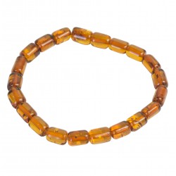 Bracelet en ambre miel, perle forme cylindrique