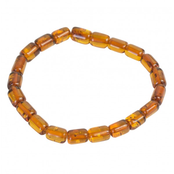 Bracelet en ambre miel, perle forme cylindrique