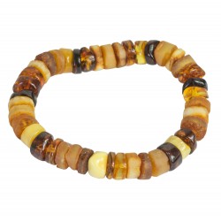 Bracelet en ambre multicouleur - pierres rondes polis et bruts