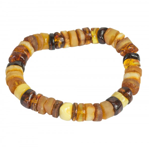 Bracelet en ambre multicouleur - pierres rondes polis et bruts