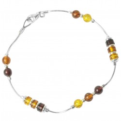 Bracelet en ambre multi-couleur et argent 925/1000
