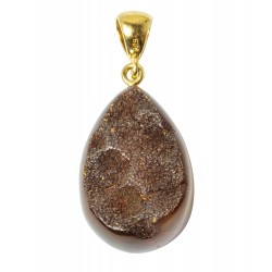 Pendentif plaqué or et ambre cognac brut