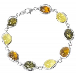 Bracelet ambre multicolore et argent 925/1000
