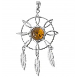 Pendentif Flamant ambre et ARGENT 925/1000