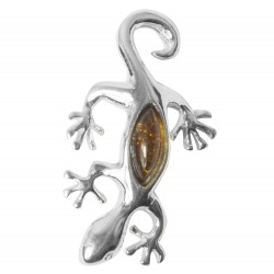 Pendentif Ambre et Argent forme Lézard