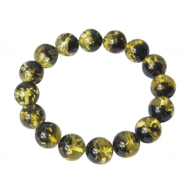 Bracelet avec grosses perle d'ambre naturel de couleur verte