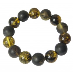 Bracelet avec grosses perle d'ambre naturel de couleur verte