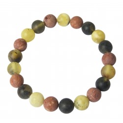 Bracelet d'Ambre brut de couleur vert & blanc accompagné de perle de Corail