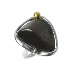 Big ring of amber cherry and silver 925/1000