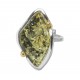 Grosse bague d'ambre vert et argent 925/1000 avec perle plaqué Or