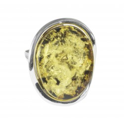Grosse bague d'ambre vert et argent 925/1000