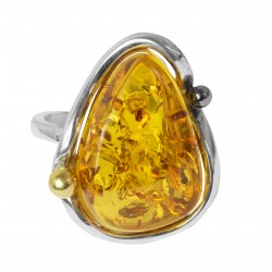 Grosse bague d'ambre jaune et argent 925/1000