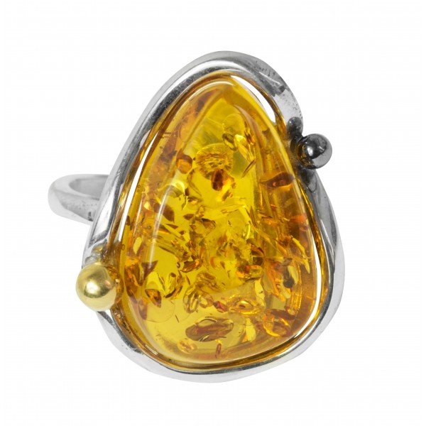 Big ring of amber cherry and silver 925/1000