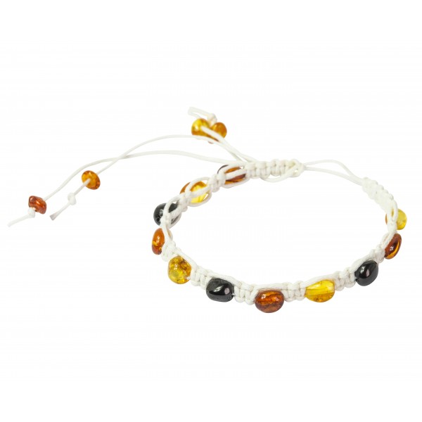 Bracelet ambre multicolore sur ficelle blanche