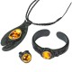 Set of honey amber and black leather