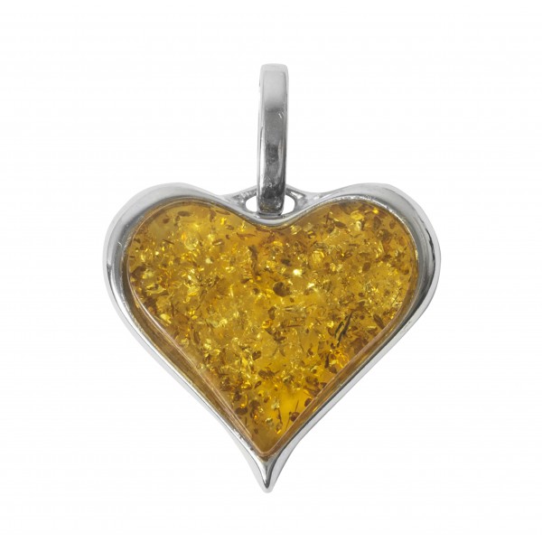 Bijoux pendentif coeur en Argent massif et ambre jaune