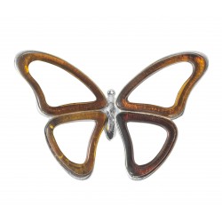 Papillon pendentif en Argent et ambre naturel couleur cognac
