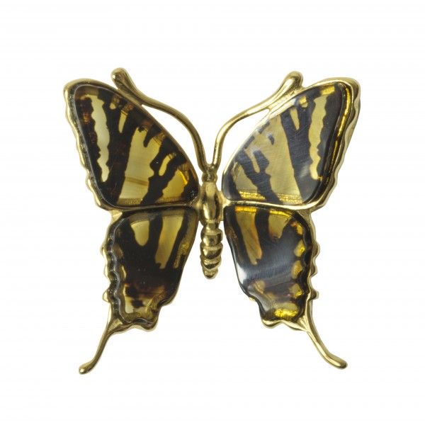 Pendentif papillon ambre jaune plaqué or