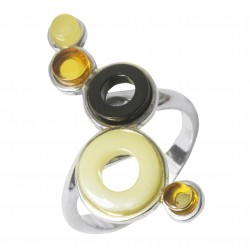 Bague ambre et argent 925/1000 accompagnée de cercle et anneau