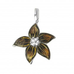 Pendentif fleur tropical en ambre et argent 925/1000