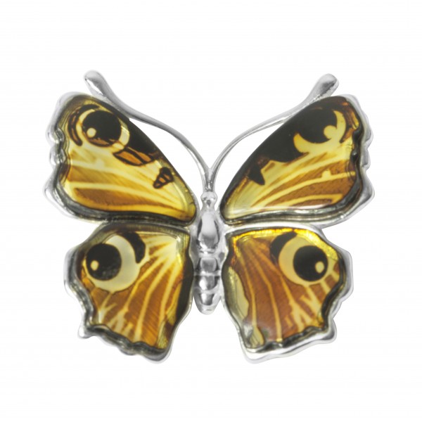 Pendentif papillon ambre et argent 925/1000