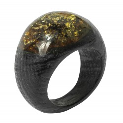 Bague bois précieux et ambre vert