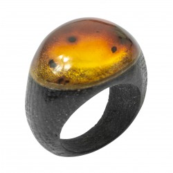 Bague bois précieux & ambre couleur miel