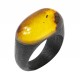 Bague Ambre jaune et bois précieux