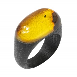Bague Ambre jaune et bois précieux