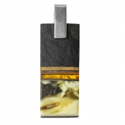 Precious wood pendant and royal amber on sterling silver
