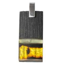 Large pendentif en bois précieux avec ambre miel et blanc 