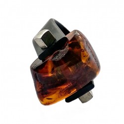 Grosse Bague Ambre cognac effet naturel