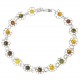 Bracelet ambre multicolore et fleur en argent 925/1000